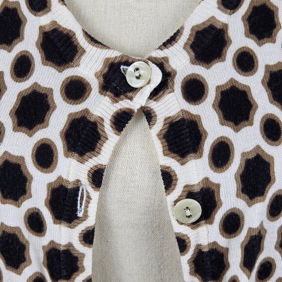 Merona Size Small Button Front Cardigan 3/4 Sleeves Cream, Black, Brown Pattern - Picture 3 of 12